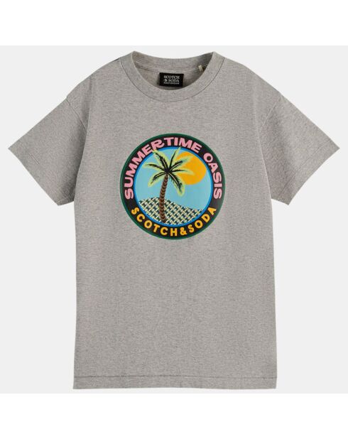 T-Shirt en Coton bio à motif rond palmier gris