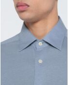 Chemise en Lin mélangé Slim Fit Polo Piqué bleu clair