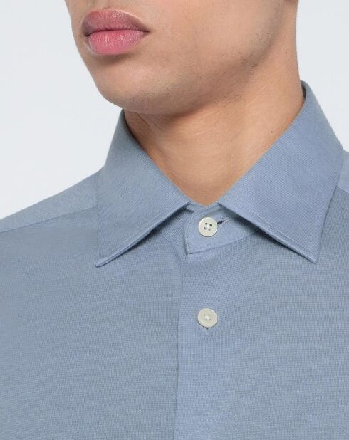 Chemise en Lin mélangé Slim Fit Polo Piqué bleu clair