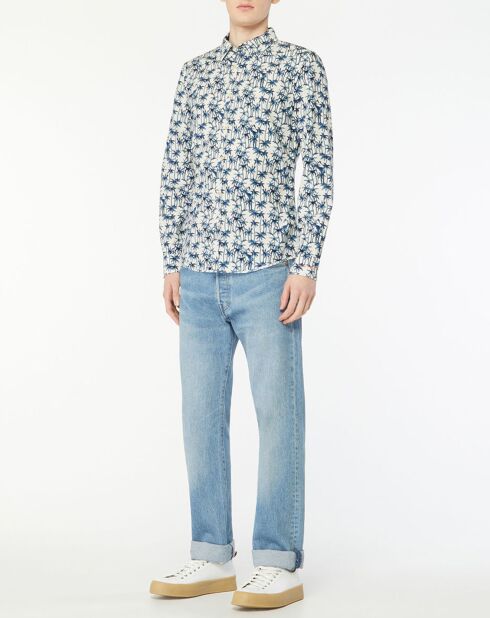Chemise Slim Fit à imprimé palmiers blanc/bleu