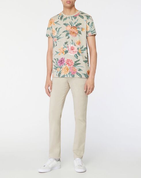 T-Shirt col rond Print Flower Alover beige