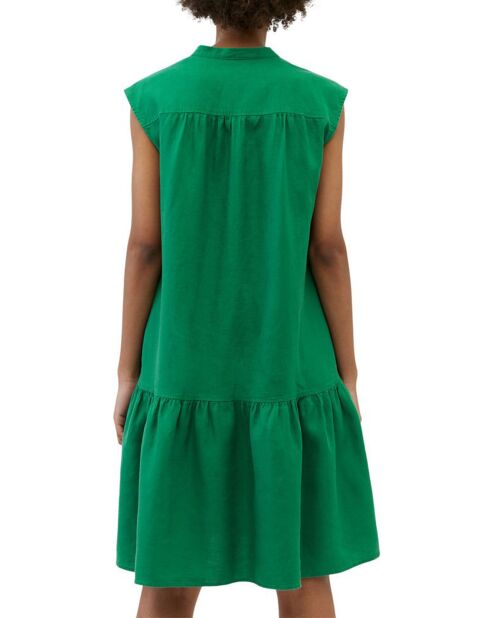 Robe 100% Lin sans manches Col V vert foncé