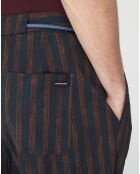 Pantalon Chino Slim Fit Tapered à rayures bleu marine/marron