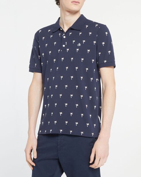 Polo 100% Coton Bio Regular Fit imprimé palmiers bleu marine