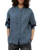 Chemise 100% Lin sans manches Col bleu moyen