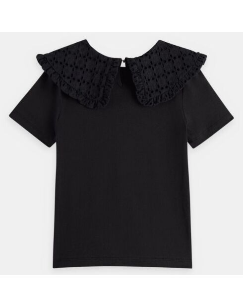 T-Shirt en Coton à Col broderie anglaise noir