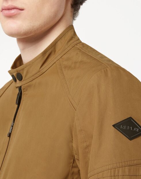 Giacca da motociclista marrone con colletto a bottoni