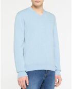 Pull en Coton & Soie col V bleu ciel