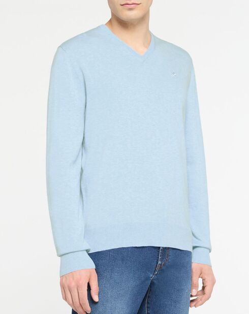 Pull en Coton & Soie col V bleu ciel