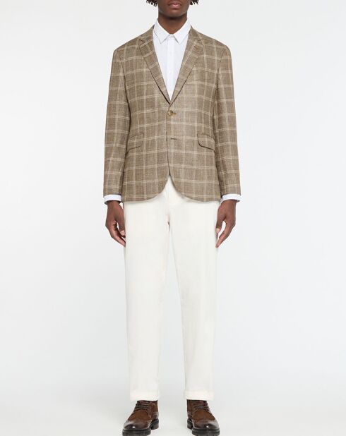 Blazer en Laine mélangée à carreaux beige/marron