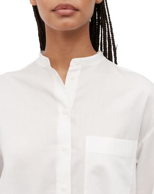 Ecrufarbenes Langarmhemd mit Maokragen