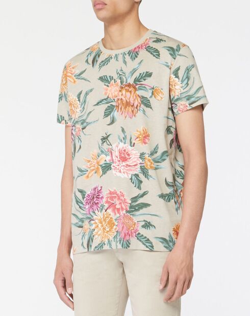 T-Shirt col rond Print Flower Alover beige