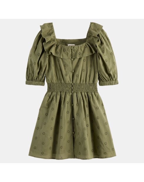 Robe en Coton bio à broderie anglaise kaki