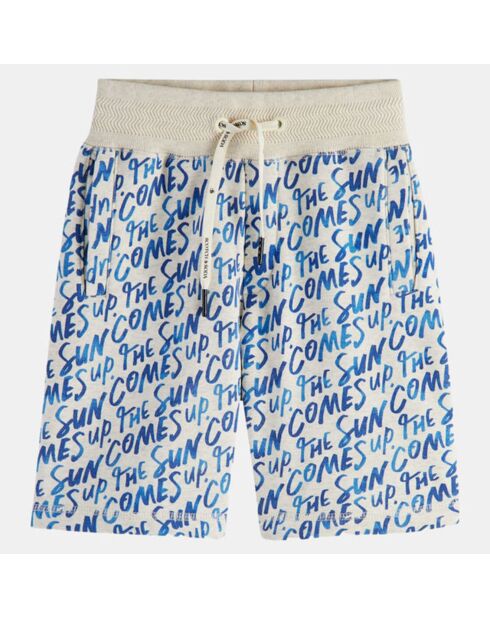 Short en Coton molletonné imprimé écritures gris/bleu