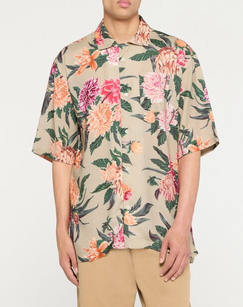 Chemise ample manches courtes Bowling Flower beige