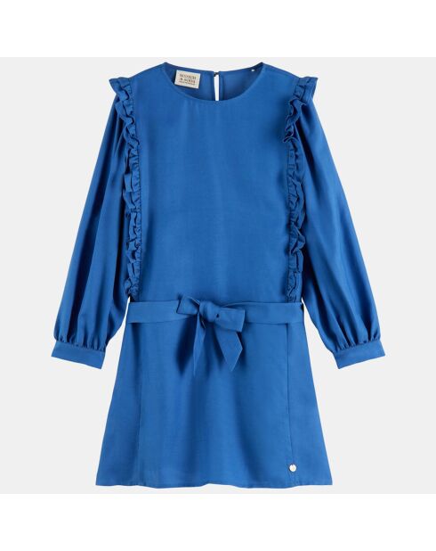 Robe courte fluide à volants bleue