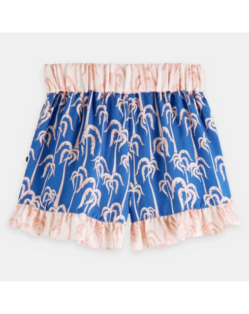 Short effet satiné imprimé bleu/rose