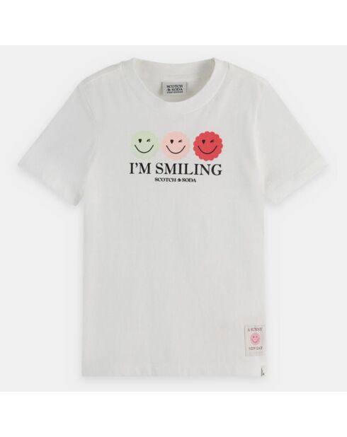 T-Shirt en Coton bio motif Smiley blanc