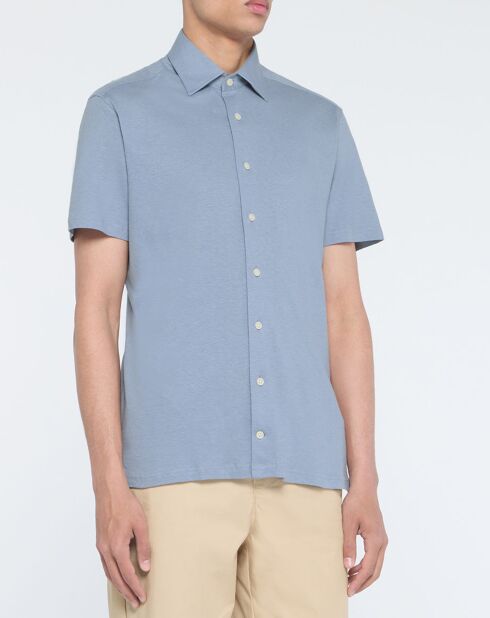 Chemise en Lin mélangé Slim Fit Polo Piqué bleu clair