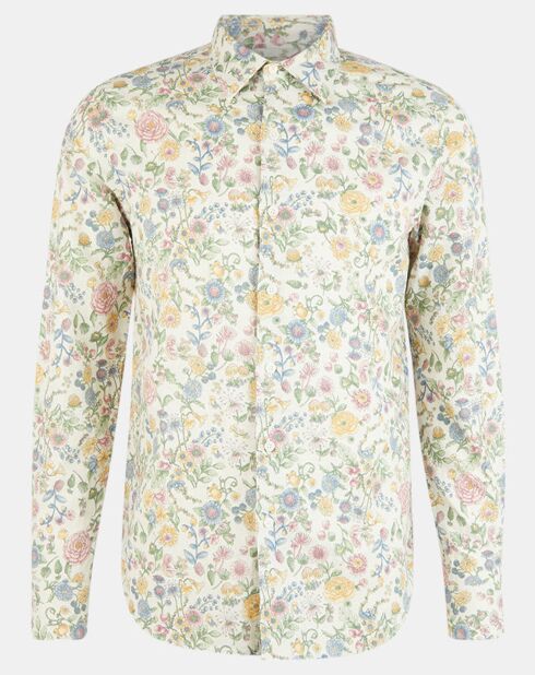 Chemise en Lin & Coton à Fleurs blanche