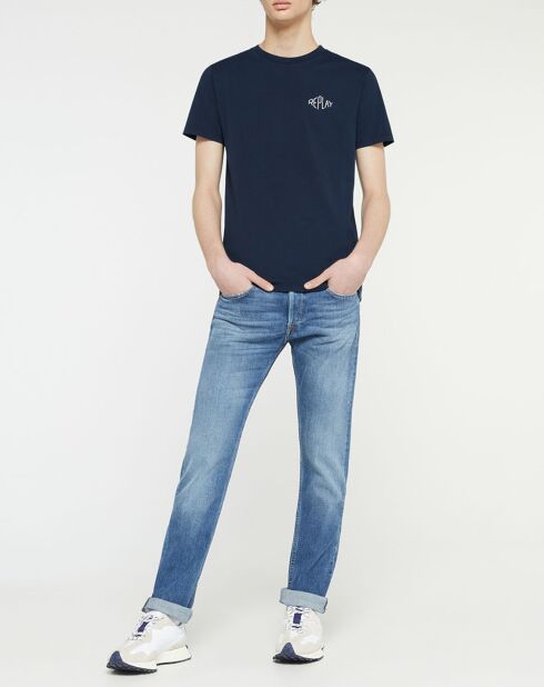 Donkerblauw T-shirt van biologisch katoen met korte mouwen van Replay Heart Logo