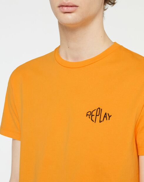 T-shirt in cotone biologico a manica corta con logo Orange Replay Heart