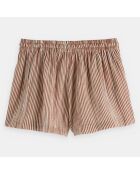 Short en Coton bio à fines rayures marron/blanc