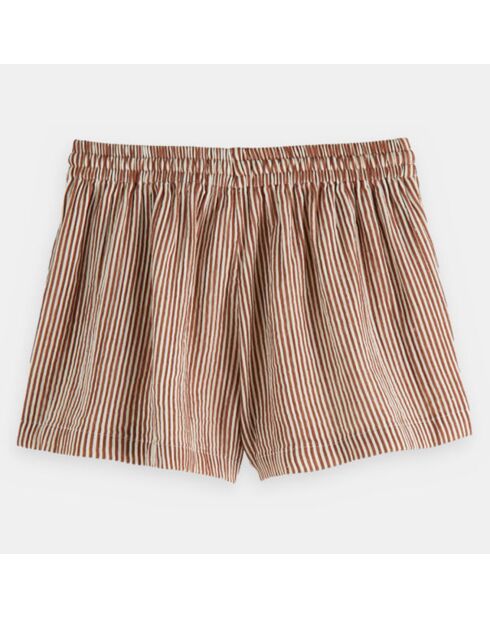 Short en Coton bio à fines rayures marron/blanc