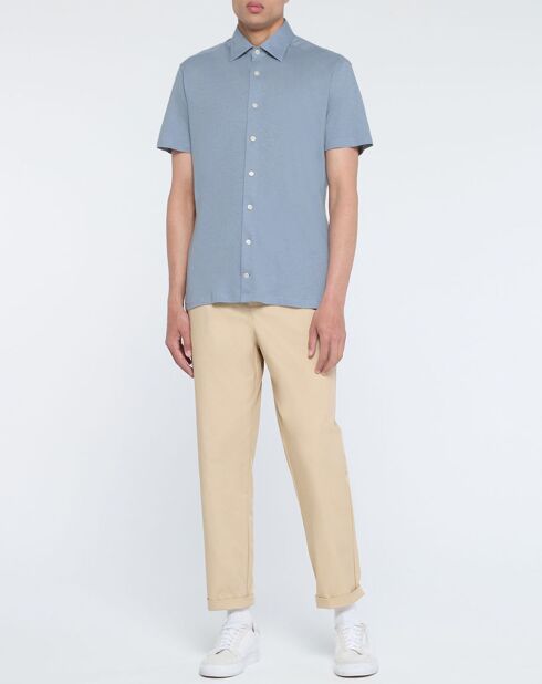 Chemise en Lin mélangé Slim Fit Polo Piqué bleu clair