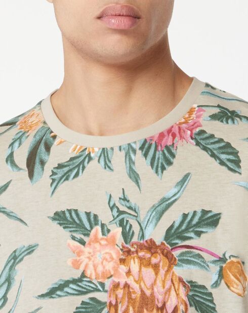 T-Shirt col rond Print Flower Alover beige