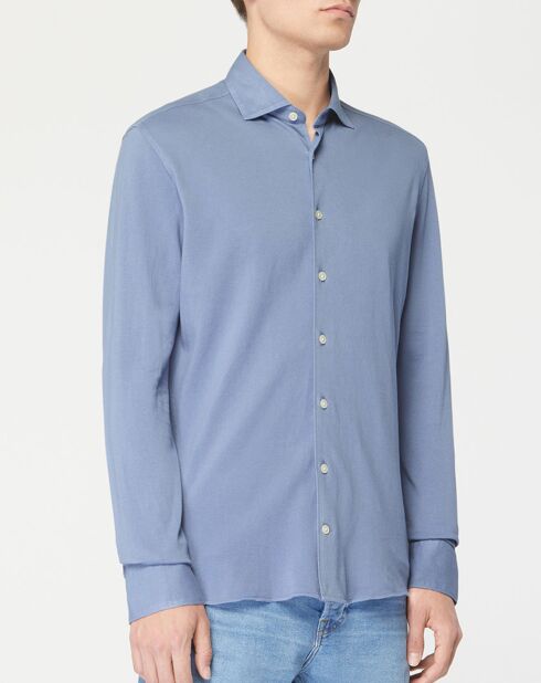 Chemise Slim Fit Unie Piquée bleu chiné