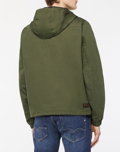 Kaki jack met capuchon en zak