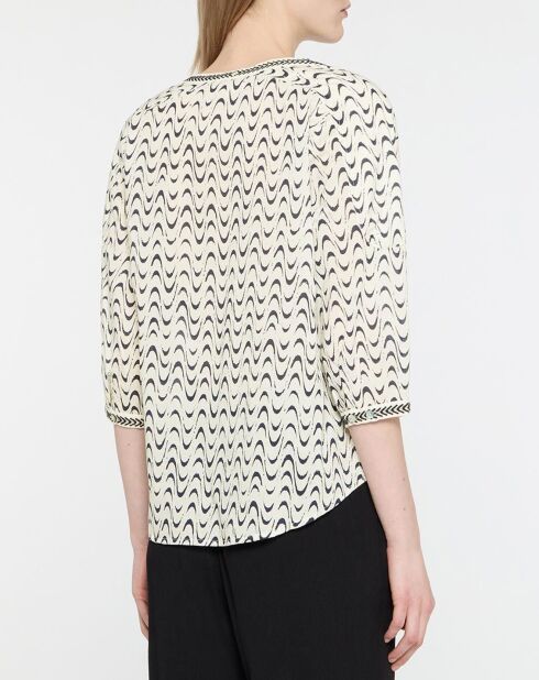 Beige/blaue Okinawa-Bluse