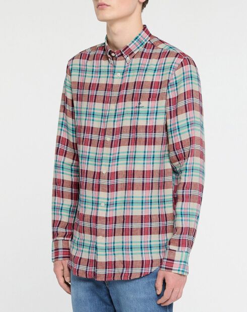 Chemise 100% Lin rayée Madras rouge