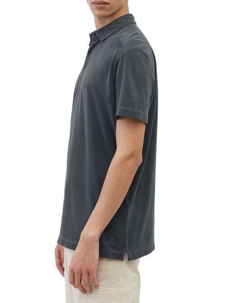 Marineblaues Kurzarm-Poloshirt aus Bio-Baumwolljersey