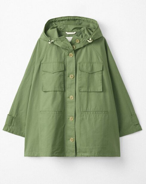 Parka Gr Poches Coton Bio Zip kaki