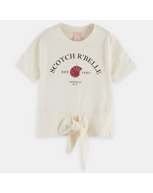 Ecrufarbenes T-Shirt mit Muschelschleife und Logo