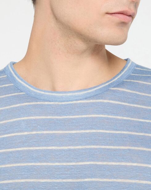 T-Shirt 100% Lin Marinière bleu clair