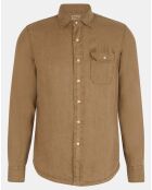 Chemise 100% Lin manches longues marron