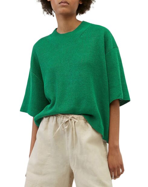 Pull 100% Lin manches courtes Col R vert foncé