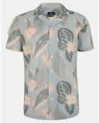 Chemise en Lin mélangé Bowling  à imprimé tropical vert clair