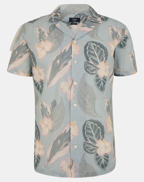 Chemise en Lin mélangé Bowling  à imprimé tropical vert clair