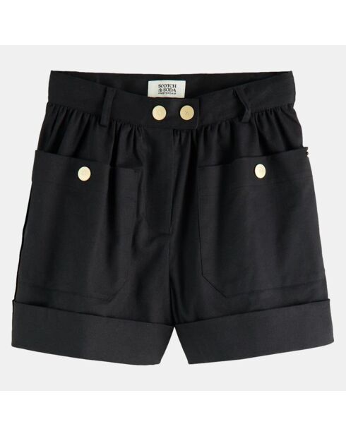 Short en Coton bio à boutons dorés noir