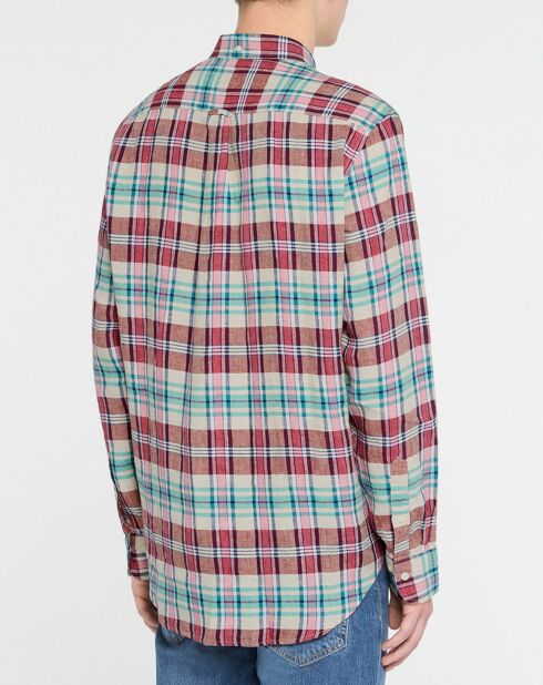 Chemise 100% Lin rayée Madras rouge