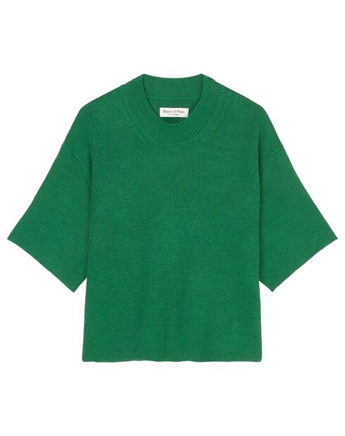 Pull 100% Lin manches courtes Col R vert foncé