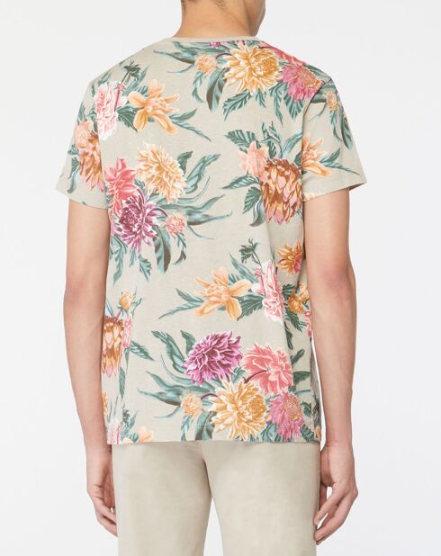 T-Shirt col rond Print Flower Alover beige