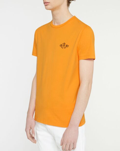 T-shirt in cotone biologico a manica corta con logo Orange Replay Heart