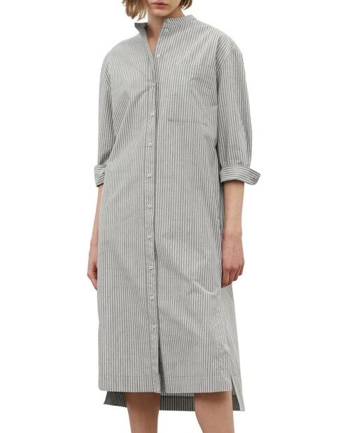 Robe Chemise Col Mao Rayée Kl gris/blanc