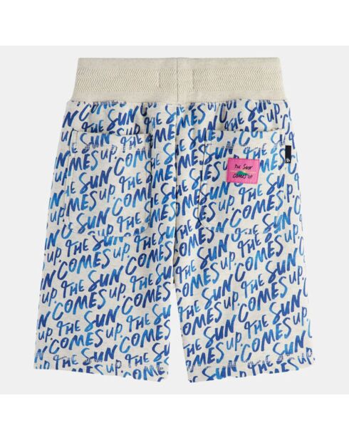 Short en Coton molletonné imprimé écritures gris/bleu