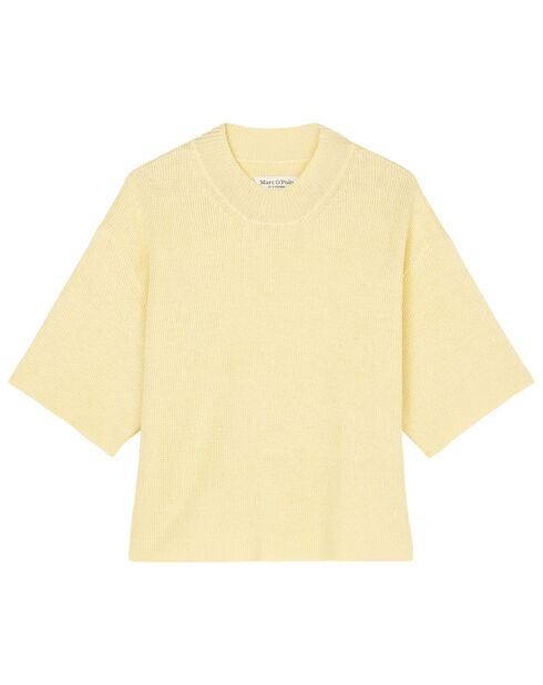 Pull 100% Lin manches courtes Col R jaune clair